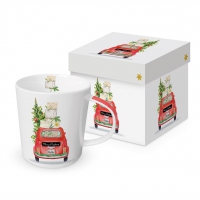 Porcelain cup with handle - Christmas Taxi