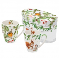 Porcelain cup with handle - Robin in Tree