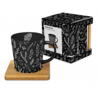 Porcelain cup with handle - Pure Leaflet black Trend Mug nature