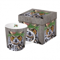 Porzellan-Henkelbecher - Winter Berry Owl