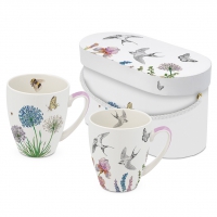 Porcelain cup with handle - Agapanthus & Hirondelles 2 Mug Set
