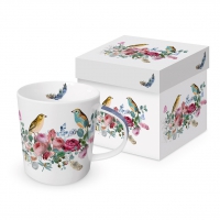 Porcelain cup with handle - Bird Conversation