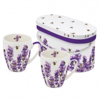 Porcelain cup with handle - Bees & Lavender 2 Mug Set