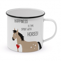Emaille Becher - Happiness & Horses Happy Metal Mug