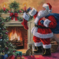 Napkins 33x33 cm - Santa placing Presents in Stockings