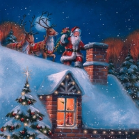 餐巾33x33厘米 - Santa on Rooftop with Reindeer