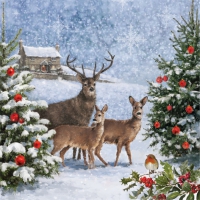 Салфетки 33x33 см - Three Deers at Christmas