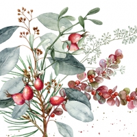 Napkins 33x33 cm - Ruusunmarja & Lehdet white