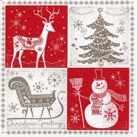 Servetten 33x33 cm - Christmas Greetings red/taupe