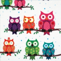 Napkins 33x33 cm - Colourful Owls