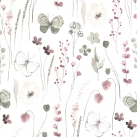 餐巾33x33厘米 - Delicate Flowers with Butterflies burgundy