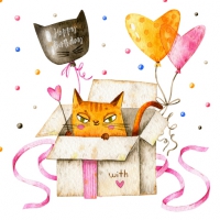 Serwetki 33x33 cm - Happy Birthday Cat