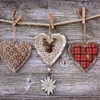 Салфетки 33x33 см - Rustic Hearts with Edelweiss