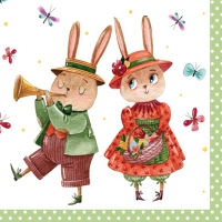 Napkins 33x33 cm - Rabbit Couple with Butterflies