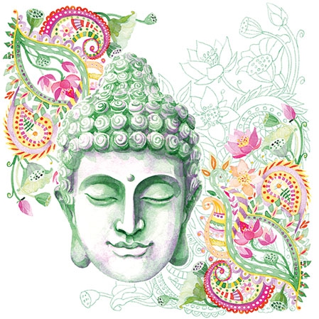 Napkins 25x25 cm - Buddha Head Green, Buddha, flowers, Asia, continents Napkins 25x25 cm - Buddha Head Green