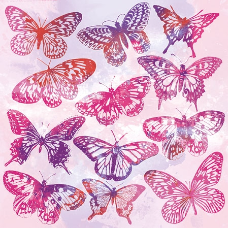 Napkins 25x25 cm - Aquarell Butterflies Pink, butterflies, animals Napkins 25x25 cm - Aquarell Butterflies Pink