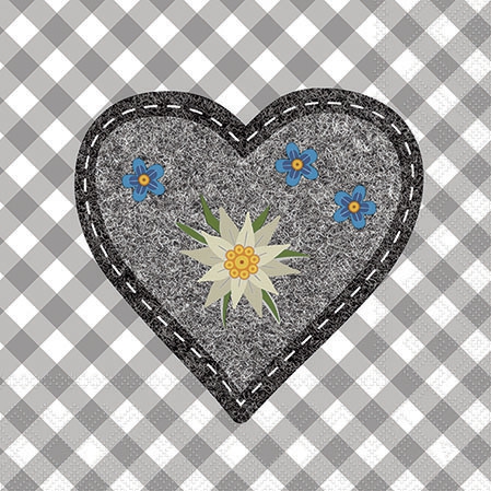 Serviettes 25x25 cm - Edelweiss Heart Grey 