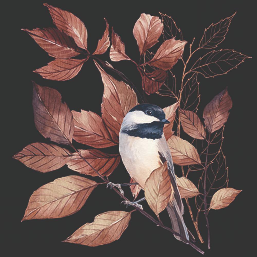 Napkins 25x25 cm - Lovely chickadee black, Tits,  Tit,  Birds,  Bird,  Animals,  Leaves,  foliage