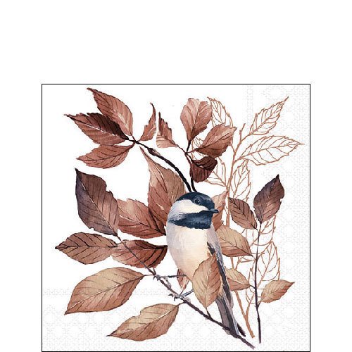 Servilletas 25x25 cm - Lovely chickadee white, Tetas,  Tit,  Aves,  Pájaros,  Animales,  Hojas,  follaje
