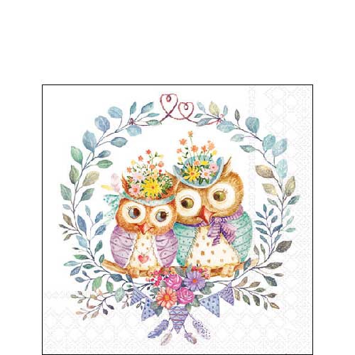 Servilletas 25x25 cm - Owl couple in love , Búhos,  Búho real,  Amor,  Amistad,  Matrimonio,  Pájaros,  Flores,  Boda,  Animales,  Eventos