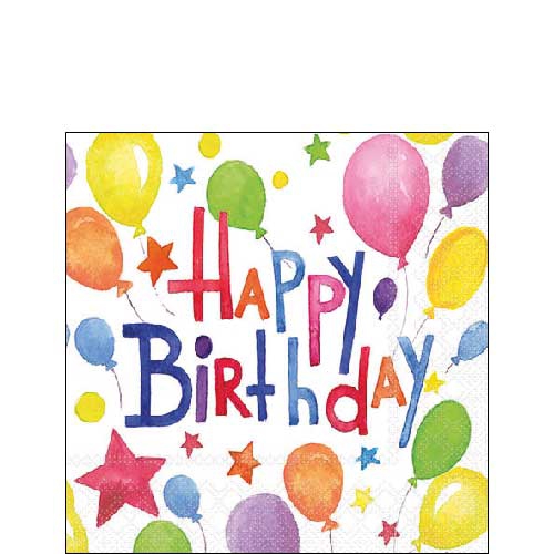 Servilletas 25x25 cm - Colourful birthday , Fiesta,  Fiesta de cumpleaños infantil,  Estrellas,  Cumpleaños,  Globo,  Eventos