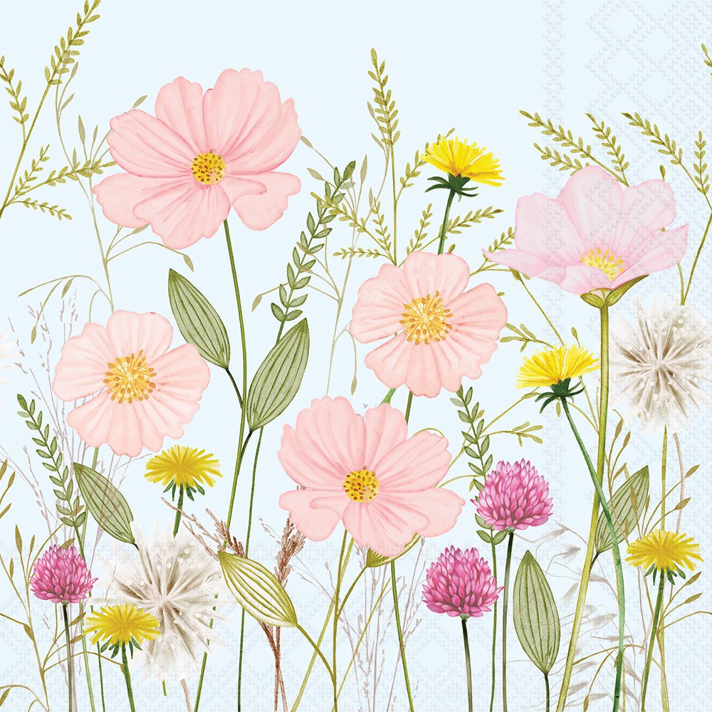 Serviettes 25x25 cm - Pastel flowers blue