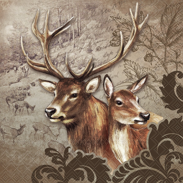 Napkins 33x33 cm - Deer Couple Brown 