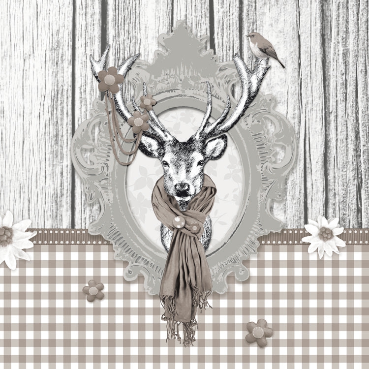 Napkins 33x33 cm - Decorated Deer Taupe 