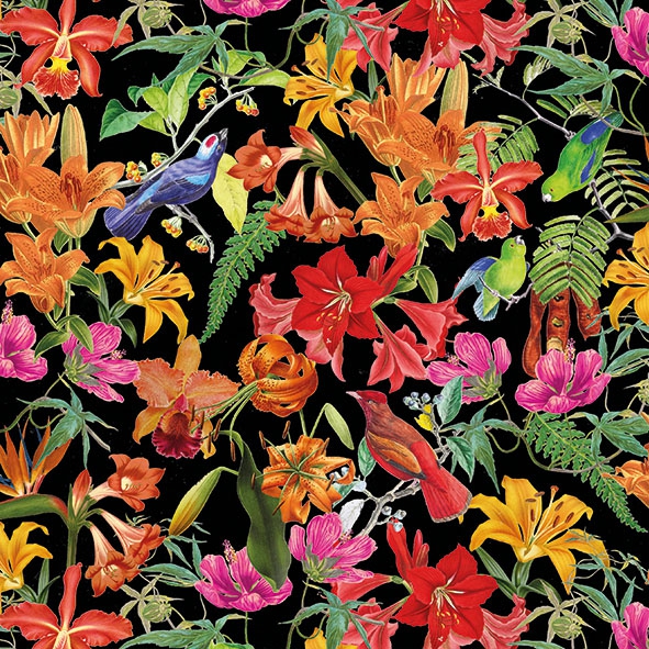 Servietten 33x33 cm - Paradise Birds Black