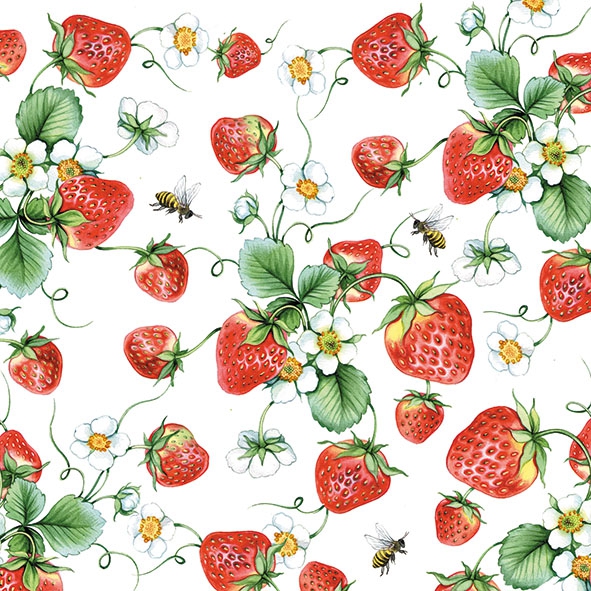 Napkins 33x33 cm - Strawberries All Over White 