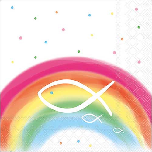 Servetten 33x33 cm - Rainbow white , Regenboog,  Stippen,  Communie,  Andere,  Evenementen
