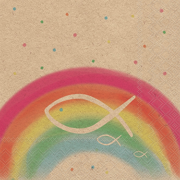 Tovaglioli 33x33 cm - Recycled Rainbow nature , arcobaleno,  cristiano,  cresima,  riciclo,  comunione,  pesce,  eventi,  animali