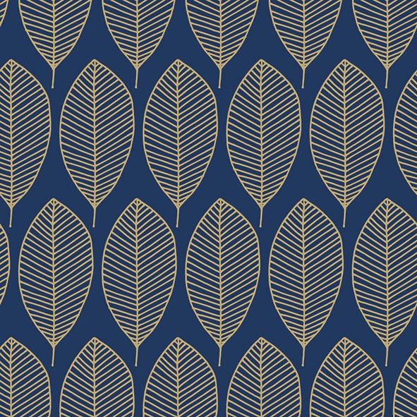 Servietten 33x33 cm - Oval Leaves Royal Blue/Gold 