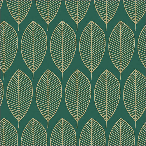 Servietten 33x33 cm - Oval Leaves Dark Mint/Gold 