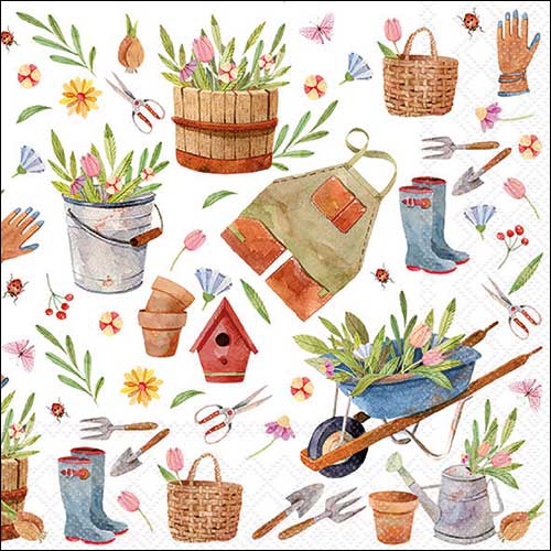Servilletas 33x33 cm - Happy gardening , Corderos,  ovejas,  animales