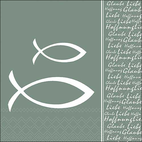 Servilletas 33x33 cm - Glaube fisch pale green , Fe,  Iglesia,  Christian,  Bautismo,  Confirmación,  Comunión,  Eventos
