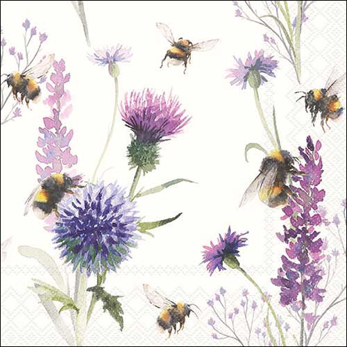 Servilletas 33x33 cm - Bumblebees in the meadow , Lavanda,  abejas,  animales,  flores