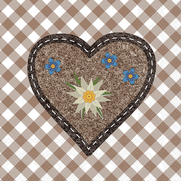 Serwetki 33x33 cm - Edelweiss Heart Brown 