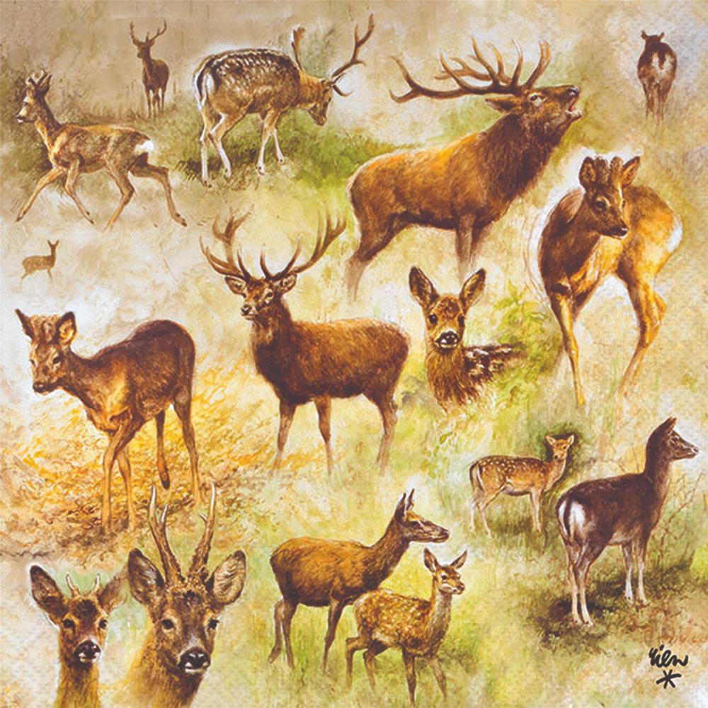 Servietten 33x33 cm - Collage of deers, Reh,  Geweih,  Jagd,  Rehe,  Wildtiere,  Geweihe,  Hirsche,  Hirsch