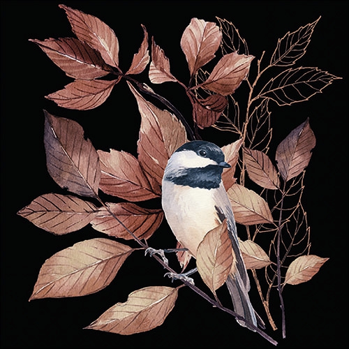 Servilletas 33x33 cm - Lovely chickadee black , Tit,  ennegrecer,  pájaros,  follaje,  animales,  follaje