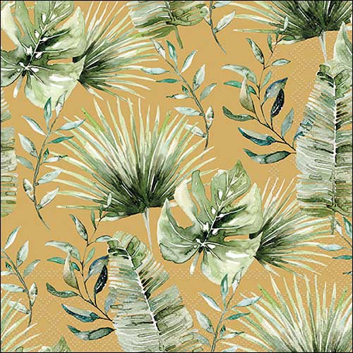 Servilletas 33x33 cm - Jungle leaves gold, Palmeras,  Plantas,  Trópicos,  oro,  Selva y trópicos,  Regiones