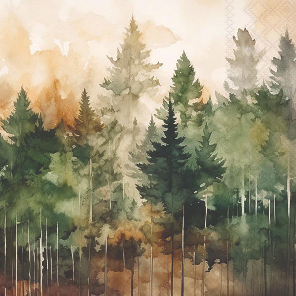 Servietten 33x33 cm - Evergreen trees, Bäume,  Baum,  Wald,  Blätter,  Wiesen,  Laub