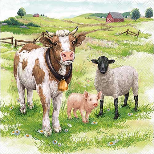 Servilletas 33x33 cm - Farm animals , Pasto,  Cerdos,  Cordero,  Prados,  Granja,  Vacas,  Ovejas,  Animales