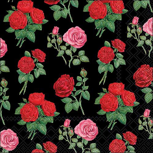 Servilletas 33x33 cm - Hailey black , rosas rojas,  San Valentín,  Rosas,  Boda,  Amor,  Vintage,  Flores,  Eventos