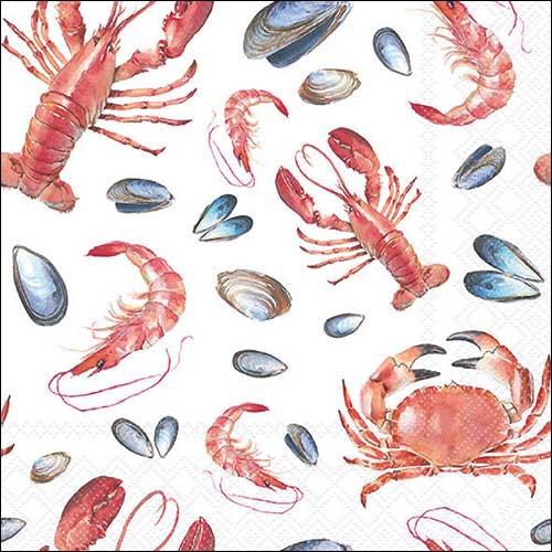 Serwetki 33x33 cm - Sea life white , Homar,  Kraby,  morski,  Morze Pó?nocne,  Morze Ba?tyckie,  Morze,  Ma??e,  Pla?a