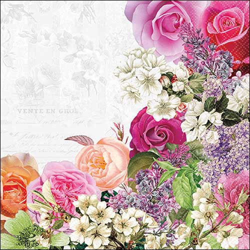 Tovaglioli 33x33 cm - Mixed flower border , I fiori,  Le rose,  Vintage