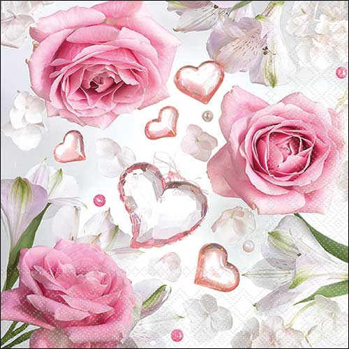 Tovaglioli 33x33 cm - Loreen , San Valentino,  Cuori,  Le rose,  Matrimonio,  L´amore,  I fiori,  Eventi