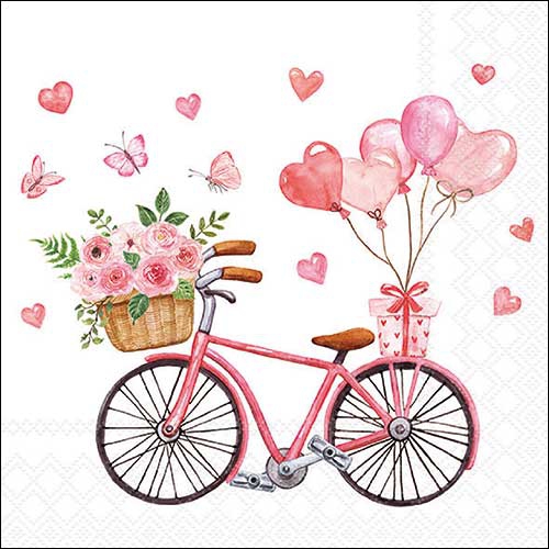Servilletas 33x33 cm - Bike of love , San Valentín,  REGALO,  Corazones,  Bicicleta,  Bicicletas,  Amor,  Rosas,  Mariposas,  Vehículos,  Eventos,  Flores,  Animales