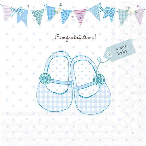 Servilletas 33x33 cm - Baby shoes blue , Chico,  Nacimiento,  Bebés,  Eventos