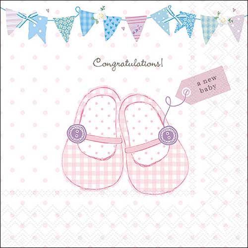 Servilletas 33x33 cm - Baby shoes pink , Chicas,  Nacimiento,  Bebés,  Eventos